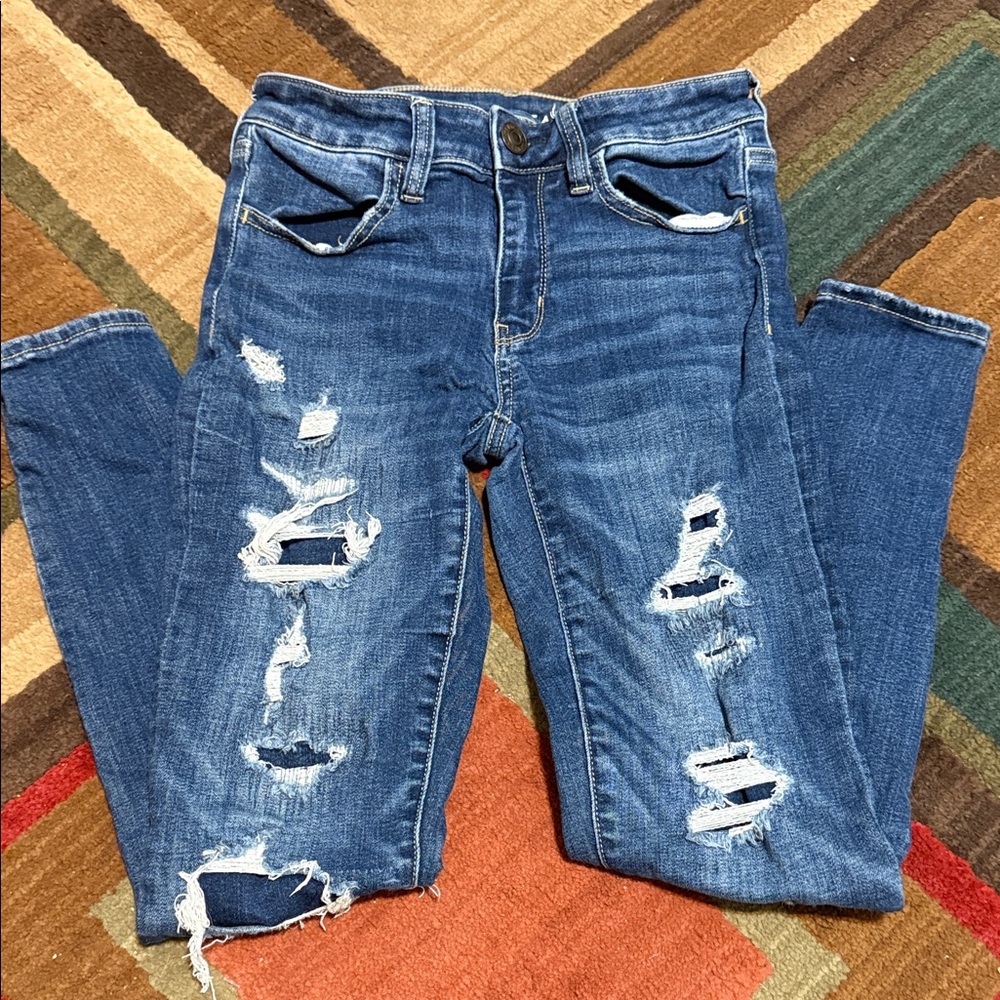 American Eagle Outfitters Ripped Blue Skinny Jeans
